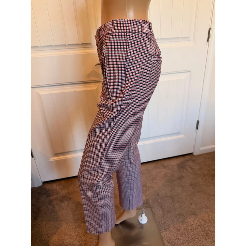Banana Republic Sloan Tattersall Pink Navy Plaid Slim Ankle Pants 8 Career Offic